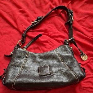 Dooney & Bourke Black Leather Shoulder Bag with Gold Accents